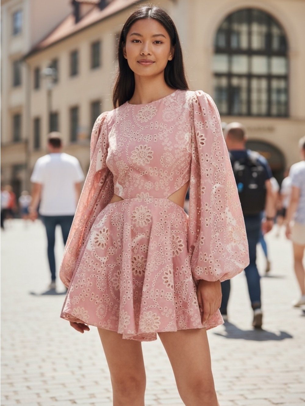 NWT Bardot Mila Broderie Mini Dress In Pale Blush size 8